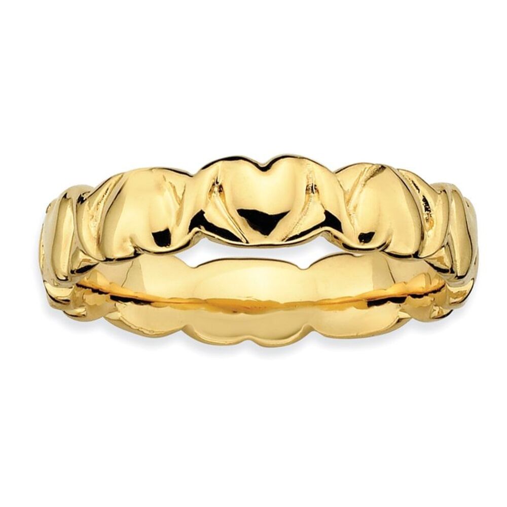 14k Yellow Gold Plate Sterling Silver 4.5mm Entwined Hearts Band, Sz 6